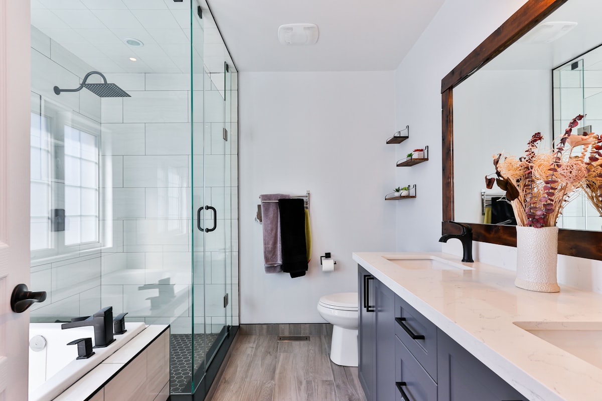 Completed renovated bathroom with walk-in shower and new fittings