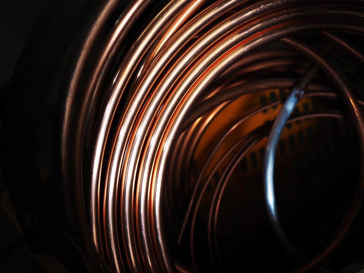 Coils of new copper pipe ready for installation