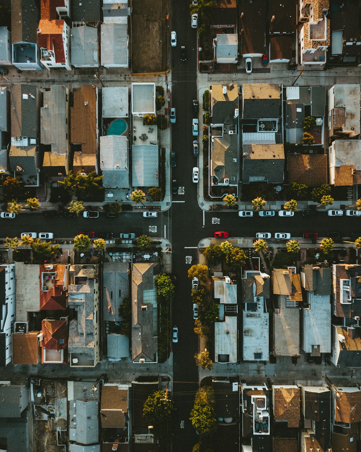 Aerial view of West Rand suburban streets and houses